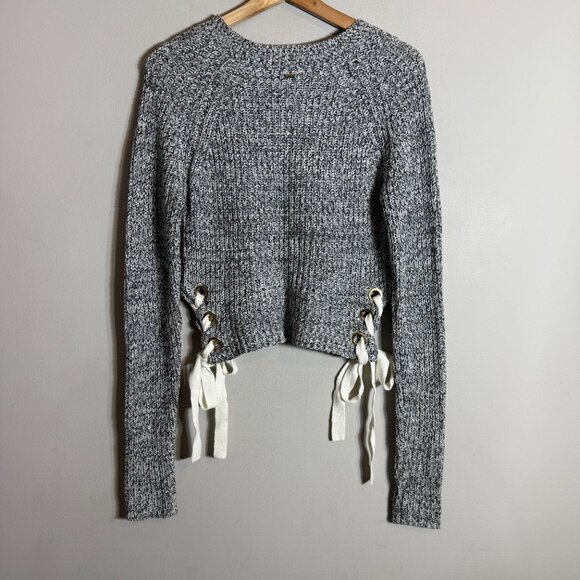 Vintage Guess Y2K Lace Up Crewneck Sweater Pullover Women's Small Gray Retro 00s - Picture 9 of 14
